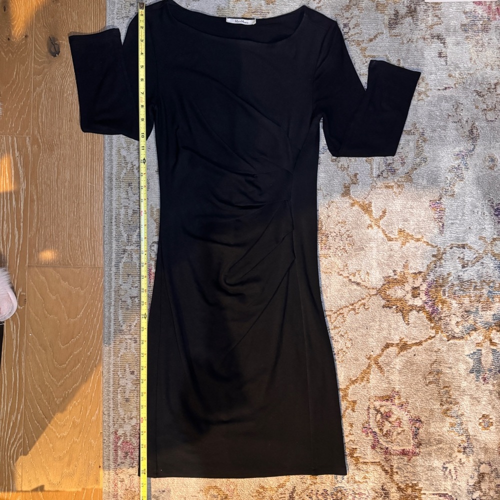 ❤️ MaxMara Black Ruched Sheath Dress Bateau Neckline 3/4 Sleeve Size 2 - Picture 12 of 13
